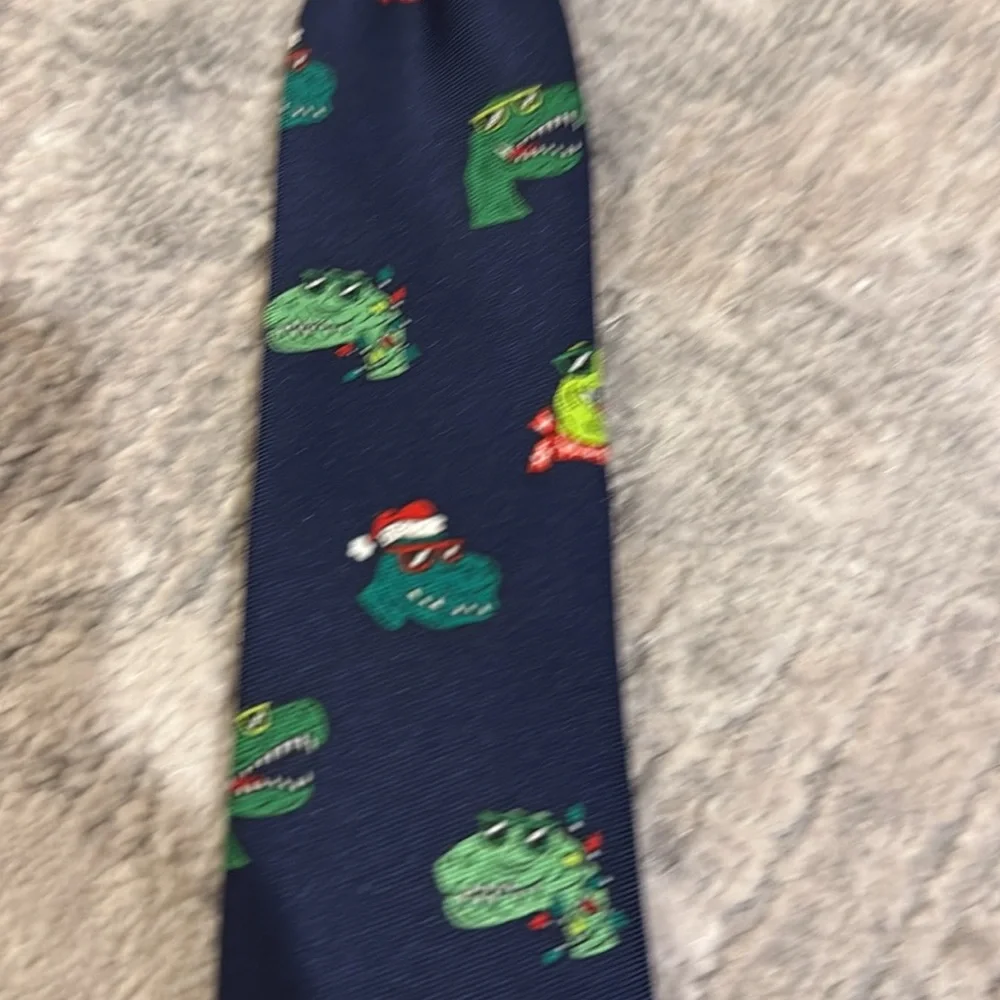 Kids Dinosaur Patterned Tie - Navy and Green